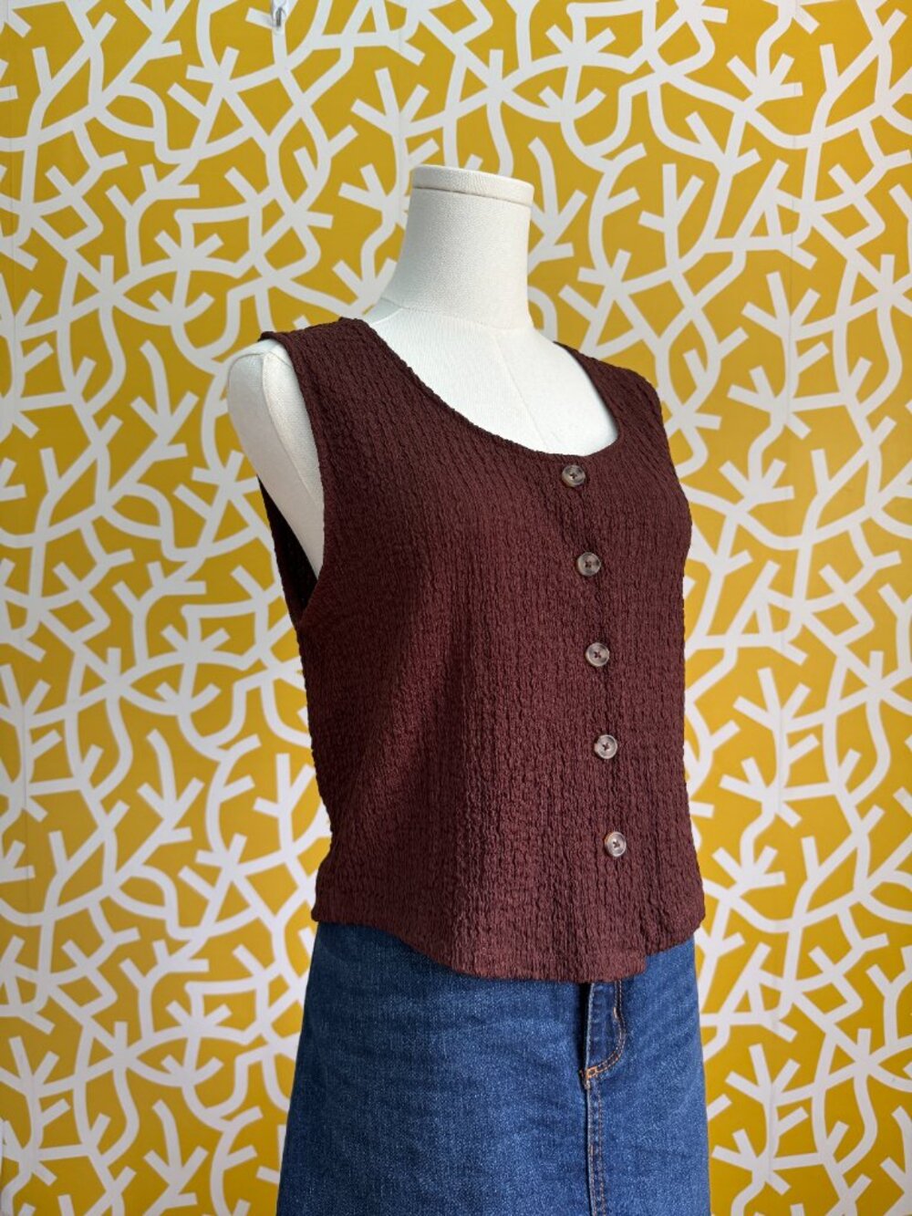 Target A New Day Chocolate Brown Sleeveless Ruched Boxy Tank Top Vest - M